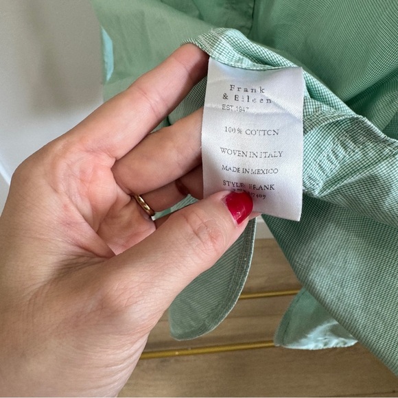 Frank & Eileen Frank Poplin Button Down Shirt Micro Check Mint Green Size Large - Picture 5 of 5